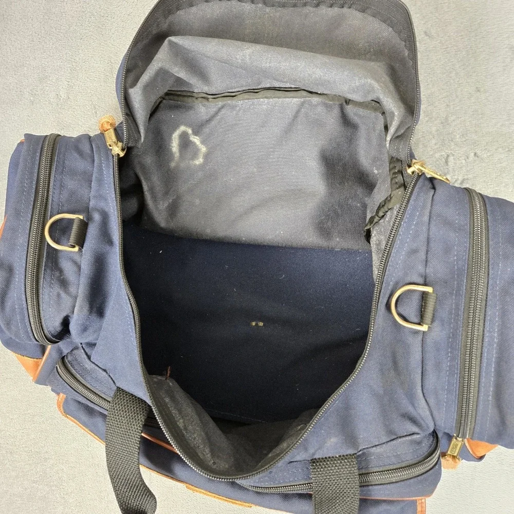 Vtg L.L. Bean Canvas Leather Duffle Bag W/Shoulder Strap+tag 22x12x10